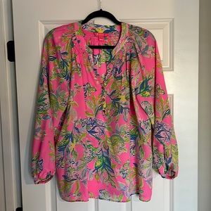 Hot pink multi colored Lilly Pulitzer long sleeve blouse